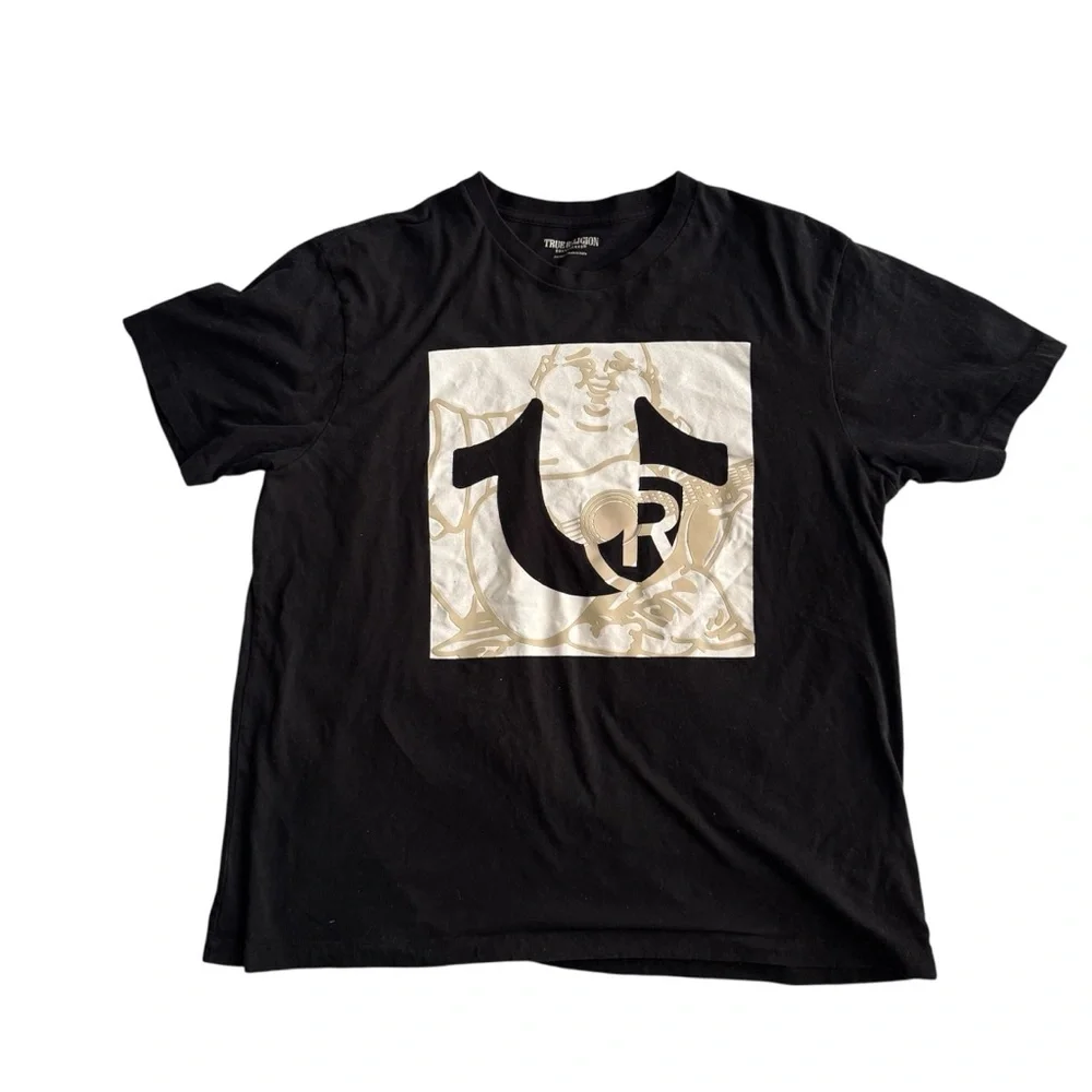 True Religion Black T-Shirt with Gold Graphic Logo